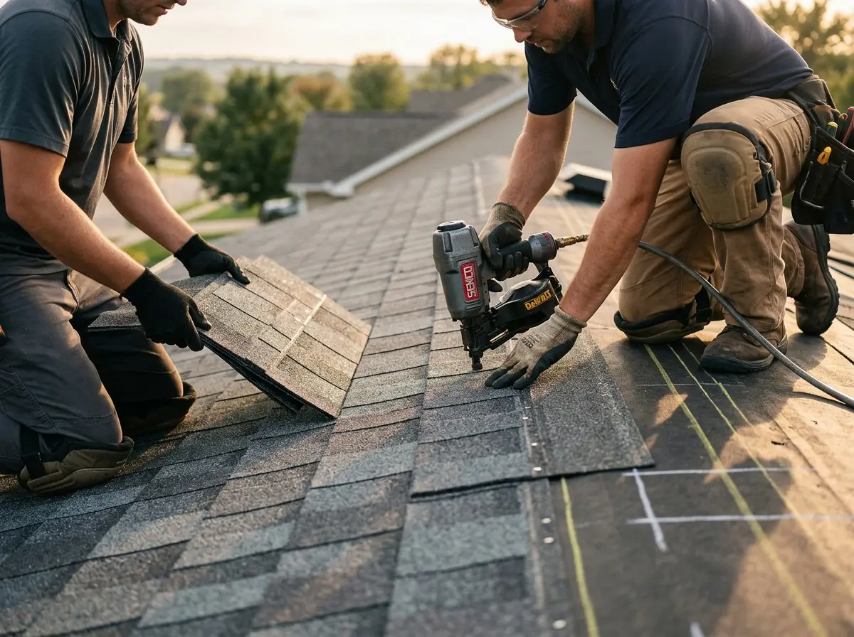 Professional roofer working on a residential roof in Gulf Shores